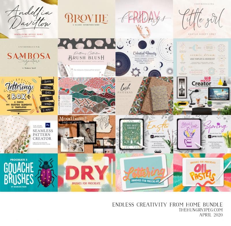 Endless Creativity From Home bundle, at The Hungry JPEG.